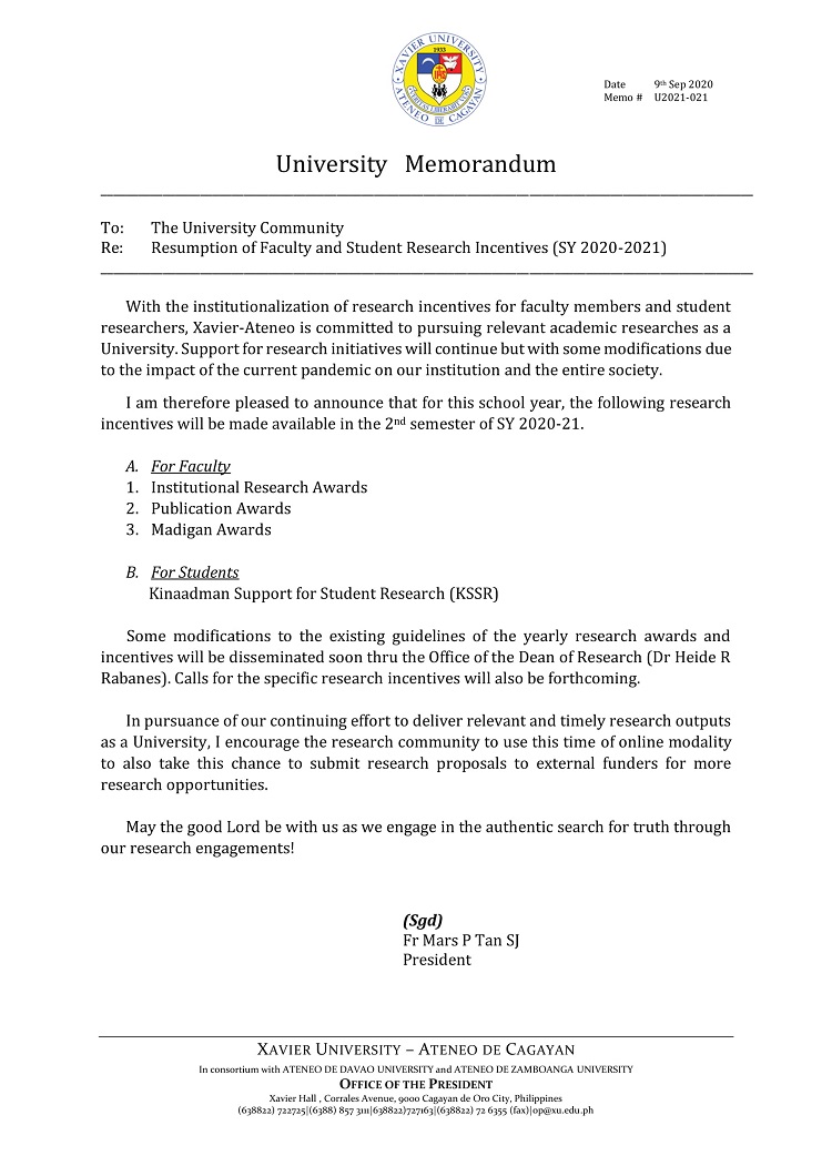 U2021 021 200909 Resumption of Faculty and Students Research Incentives 2020 2021 1 Copy