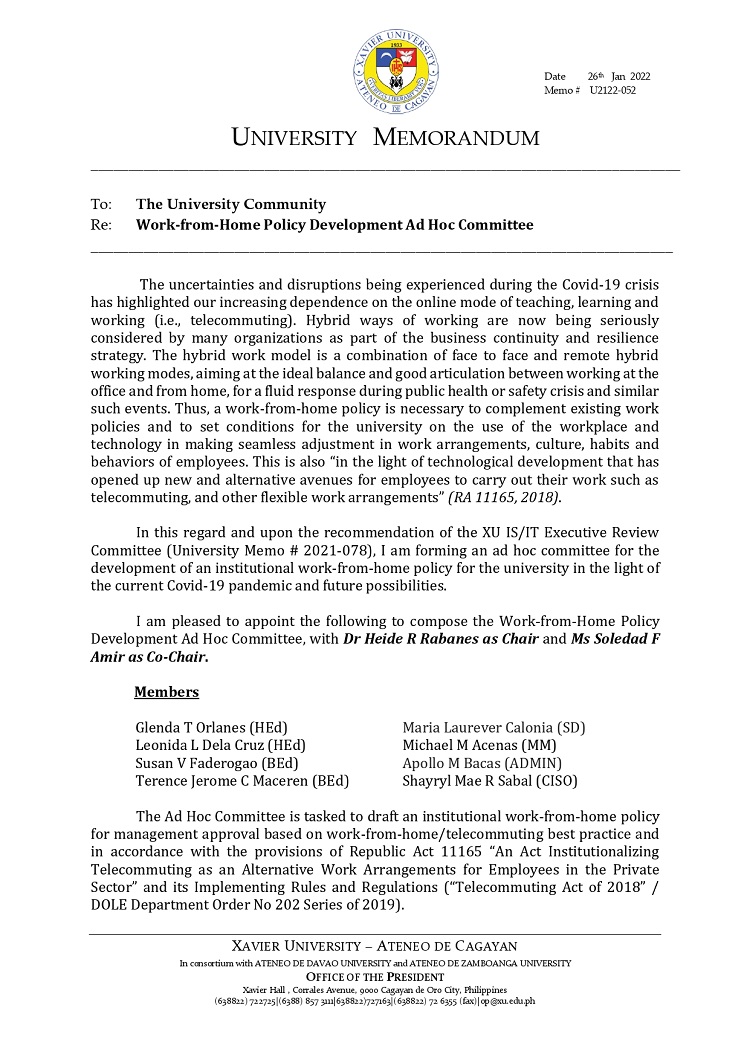 U2122 052 220126 Work From Home Policy Development AdHoc Committee page 0001