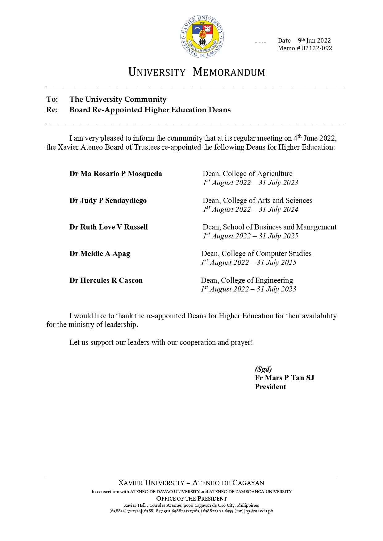 U2122 092 220609 Board Re Appointed Higher Education Deans page 0001 1