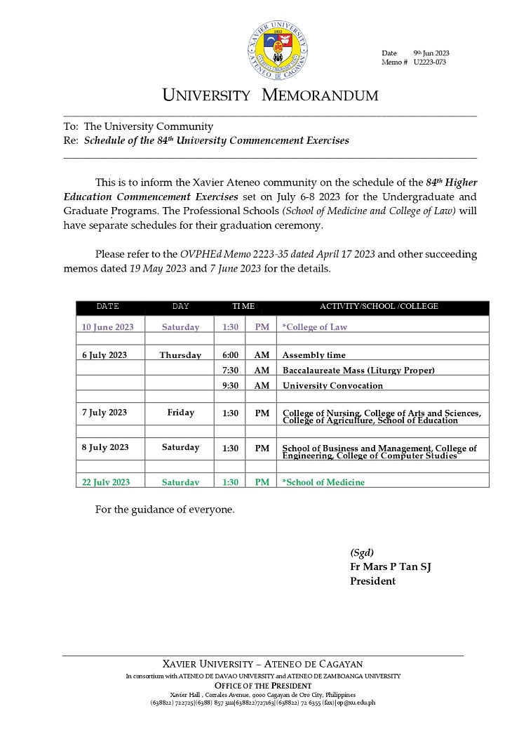 06092023.Web.U2223 073 230609 Schedule of the 84th University Commencement Exercises