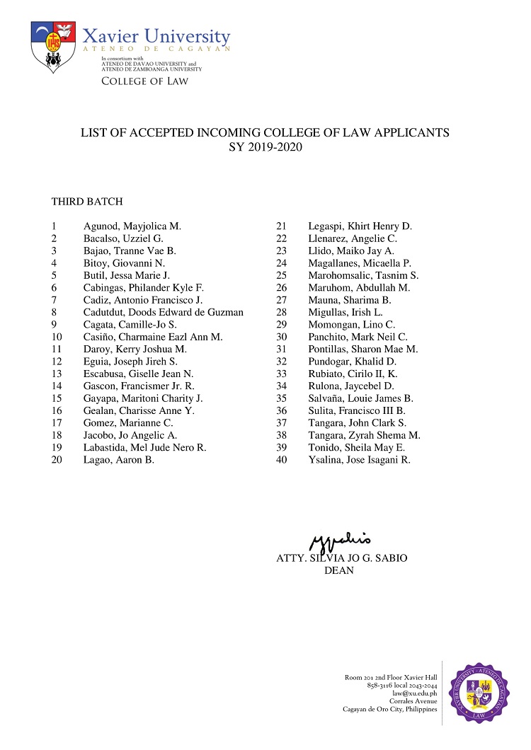 2019 2020 List of Accepted Incoming College of Law Applicants Third Batch 1