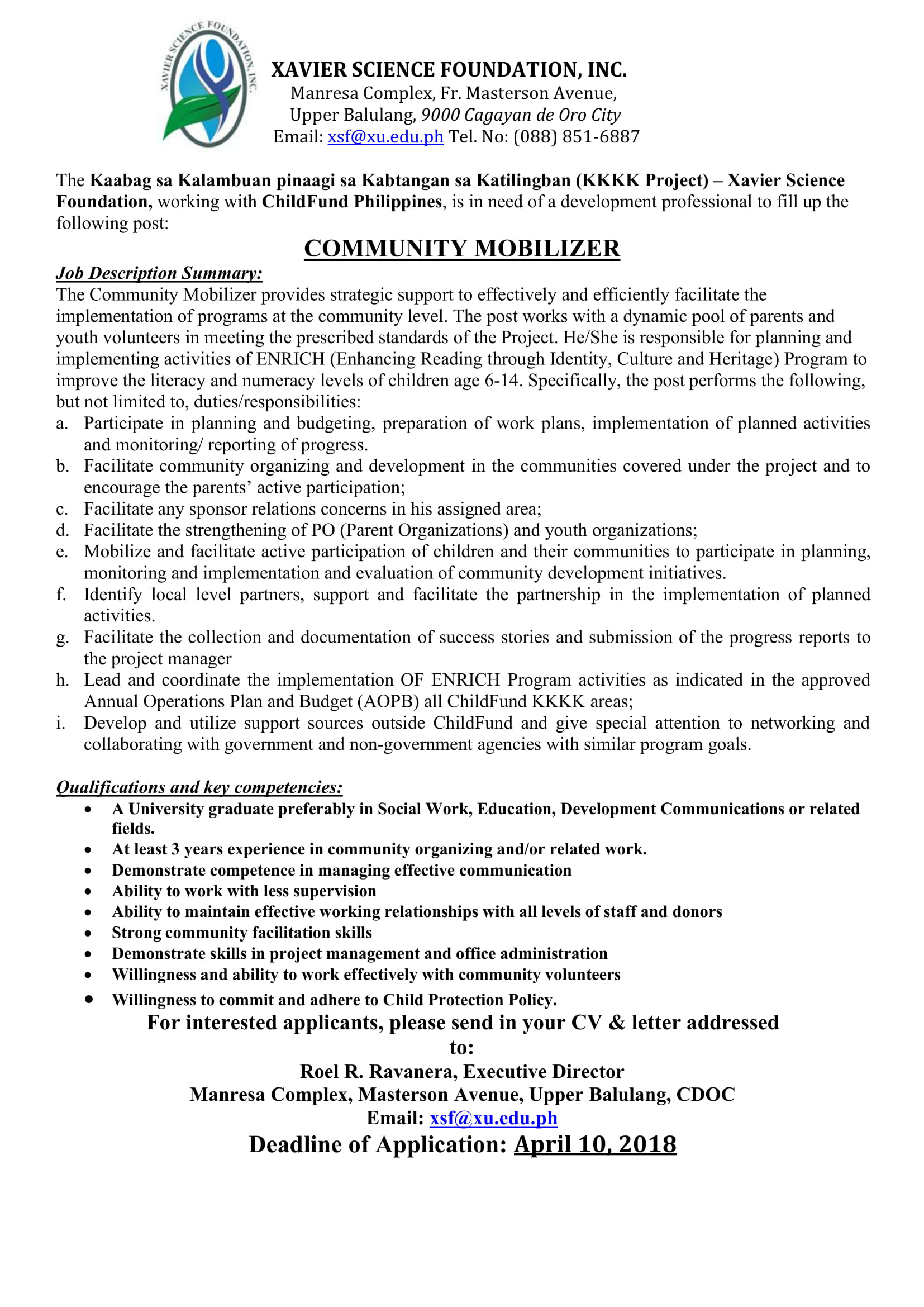 Job Post Community Mobilizer under KKKK Project 1