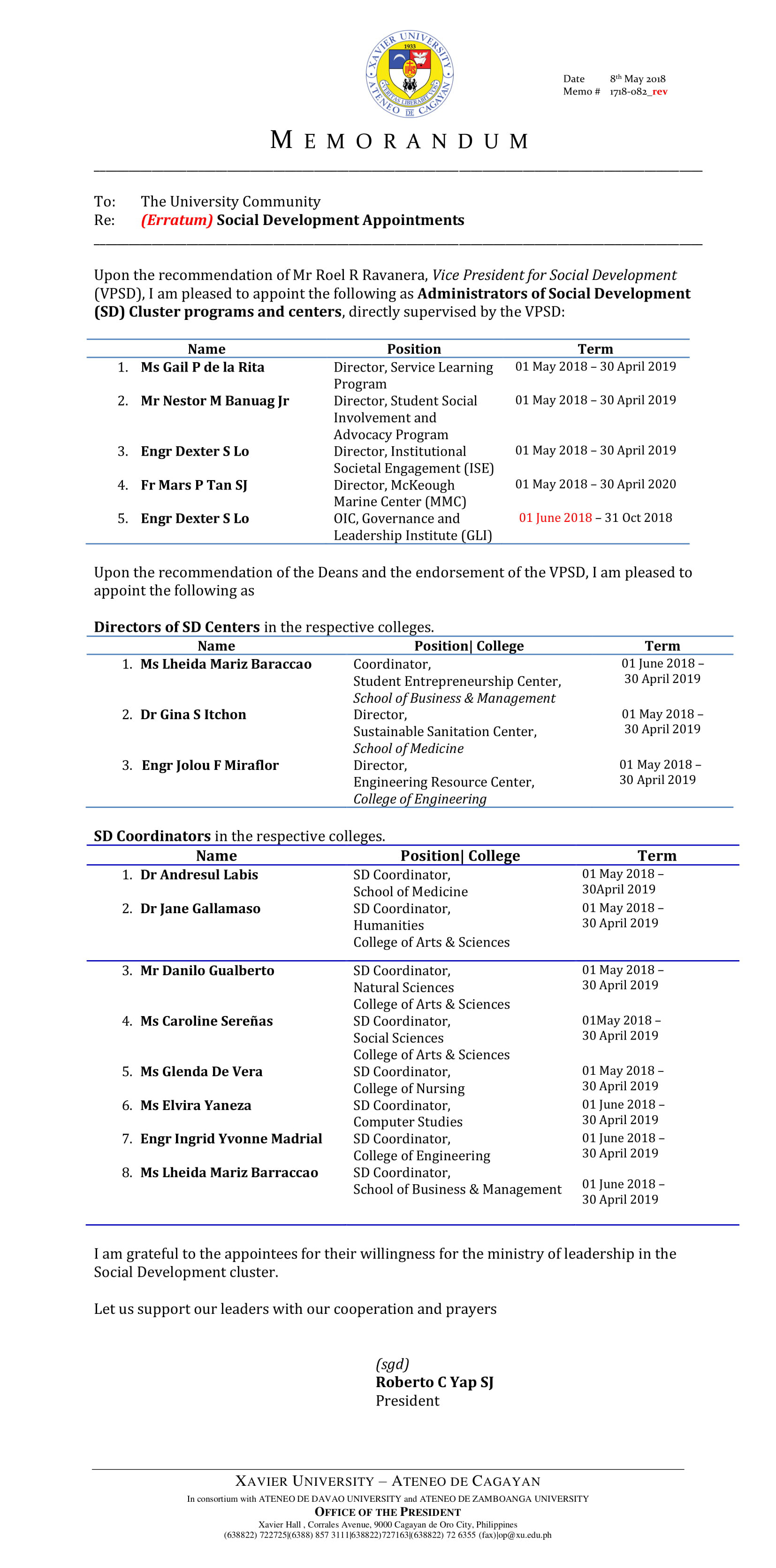 5 10 18 U082rev 180508 Social Dev Appointments 1