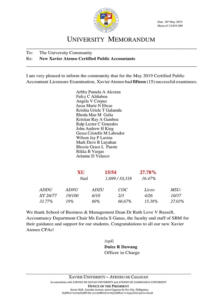 U089 190528 New XU CPAs 1