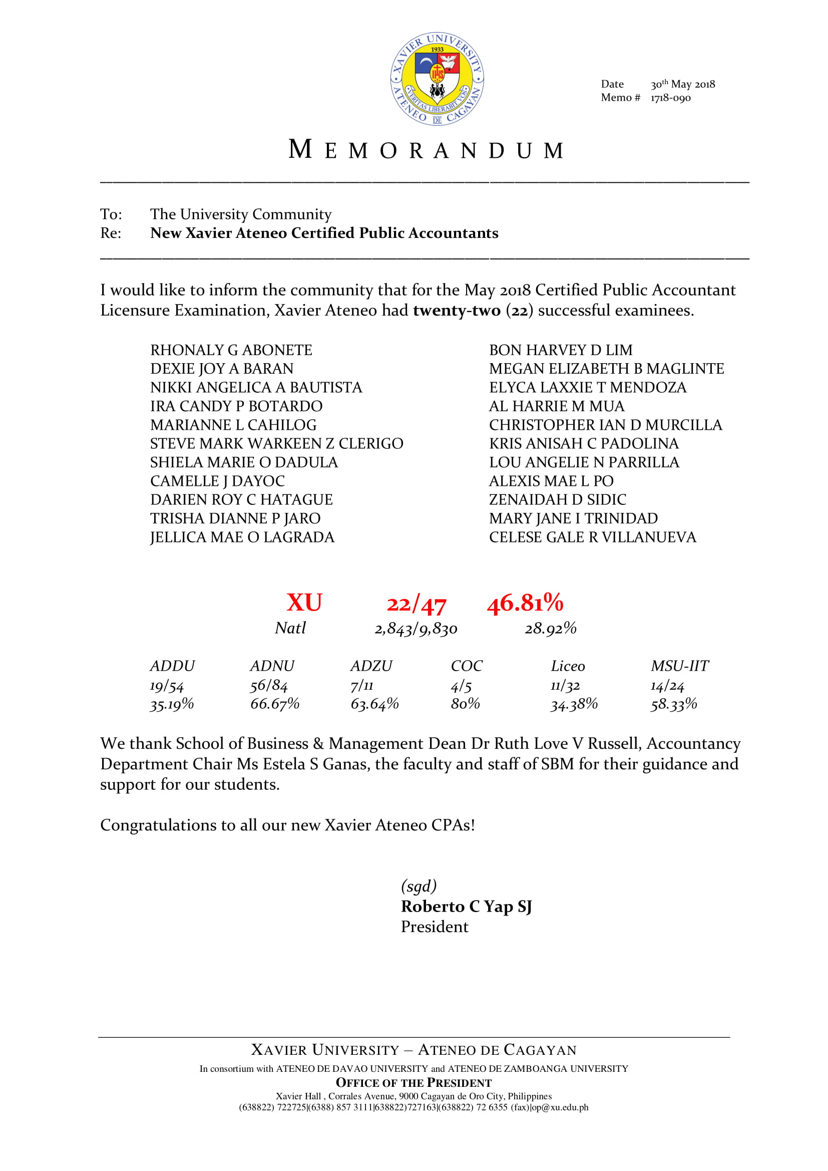 U090 180530 New XU CPAs 1