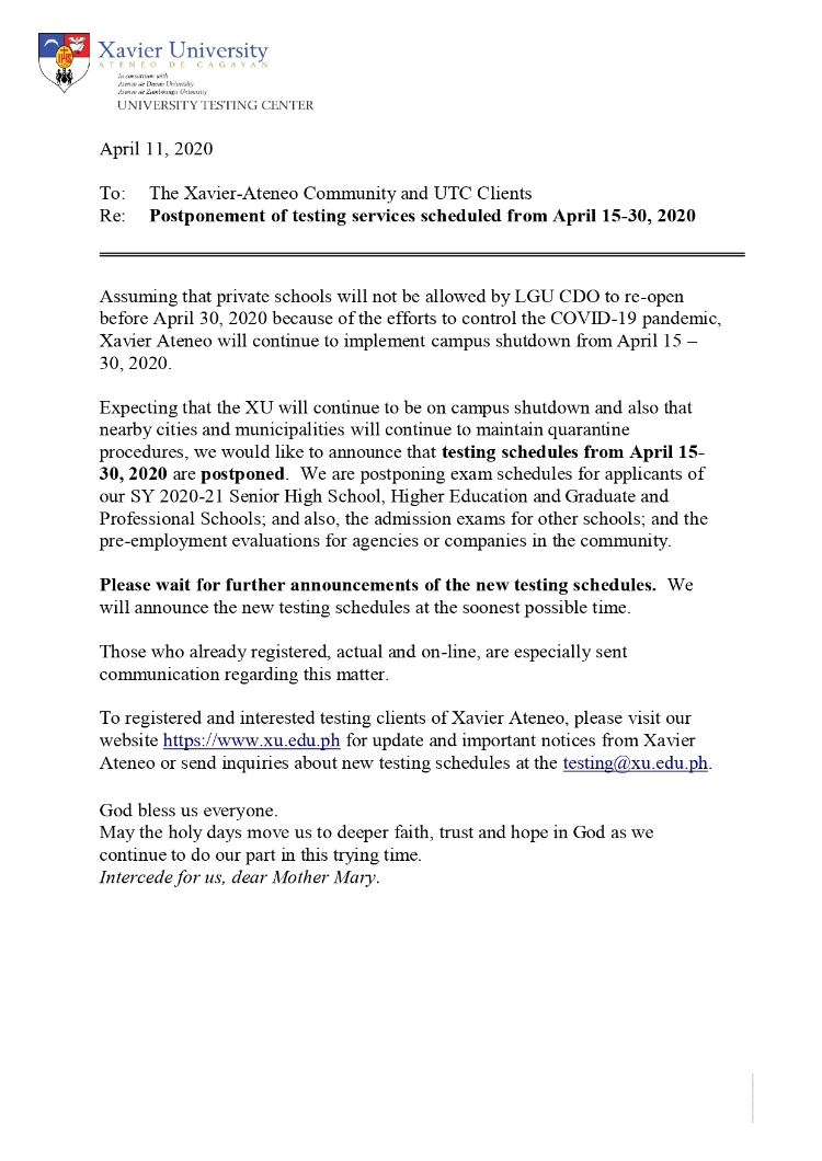 0411 Postponement of testing services Apr15 30