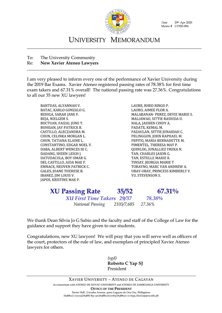 U1920 084 200429 XU Bar Results 2019 1