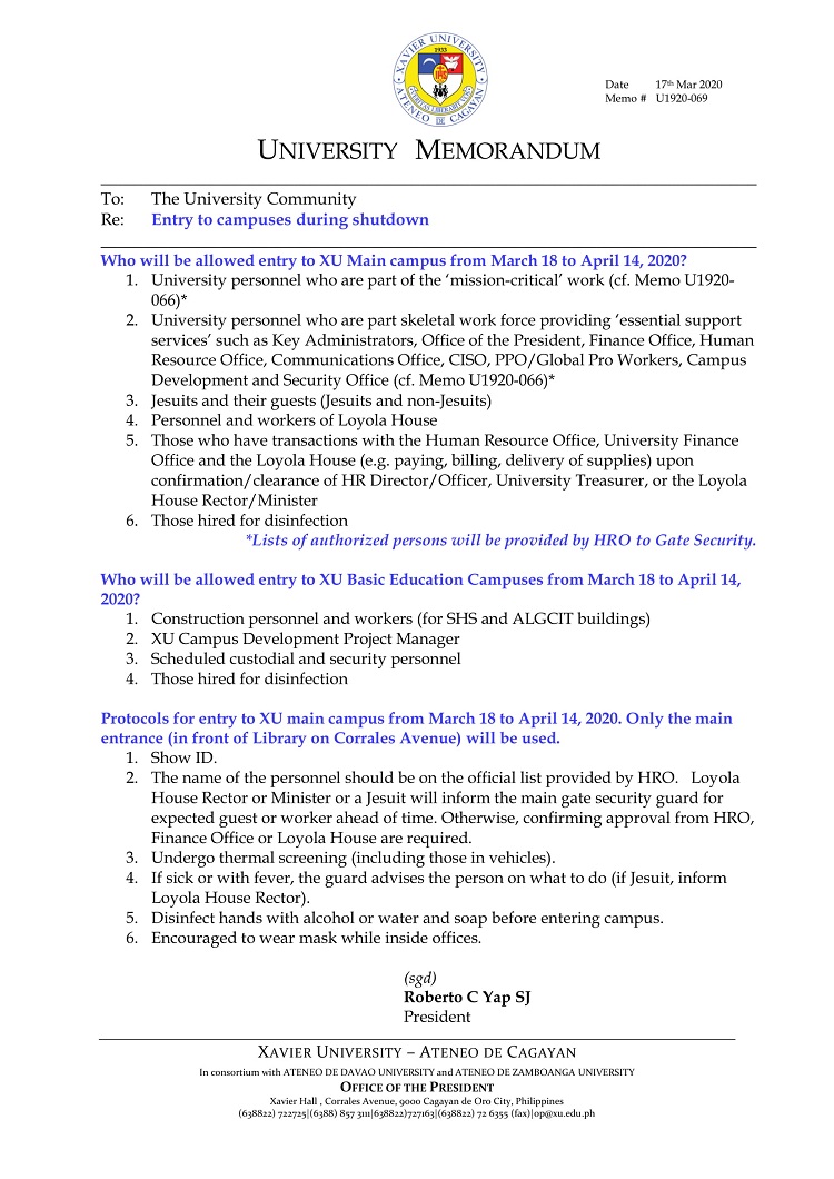 U1920 069 200317 Entry to campuses during shutdown 1