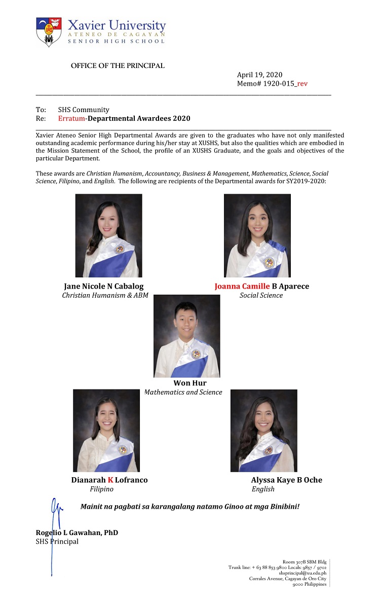 Memorandum 1920 015 Departmental Awards rev 1