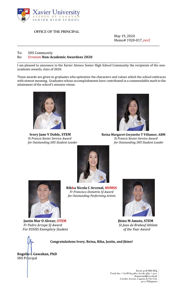 Memorandum 1920 017 Non academic Awards Eratum 1