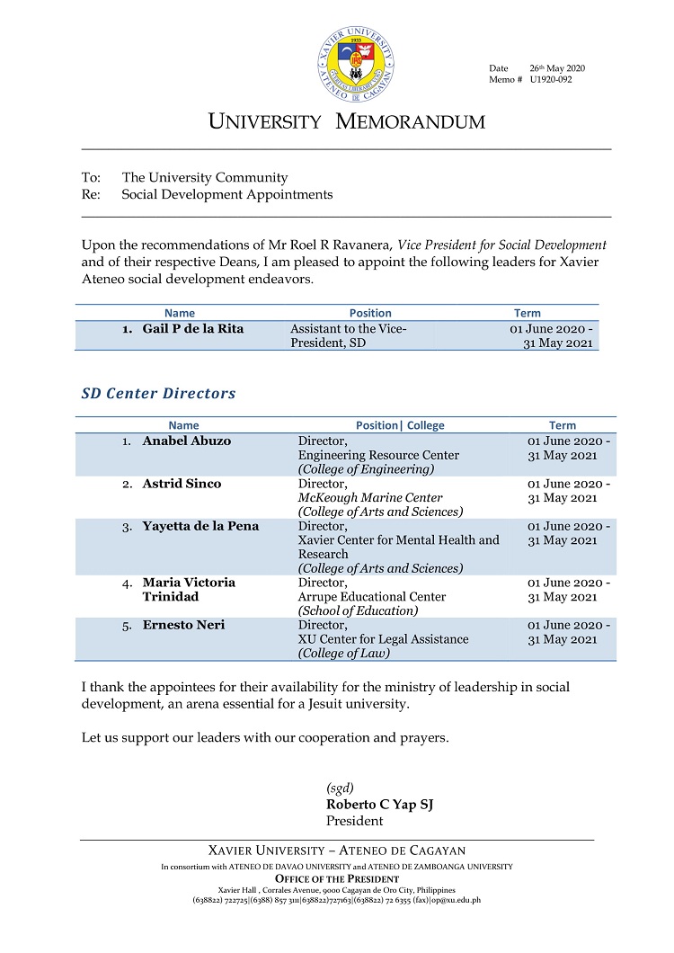 U1920 092 200526 Social Dev Appointments 1