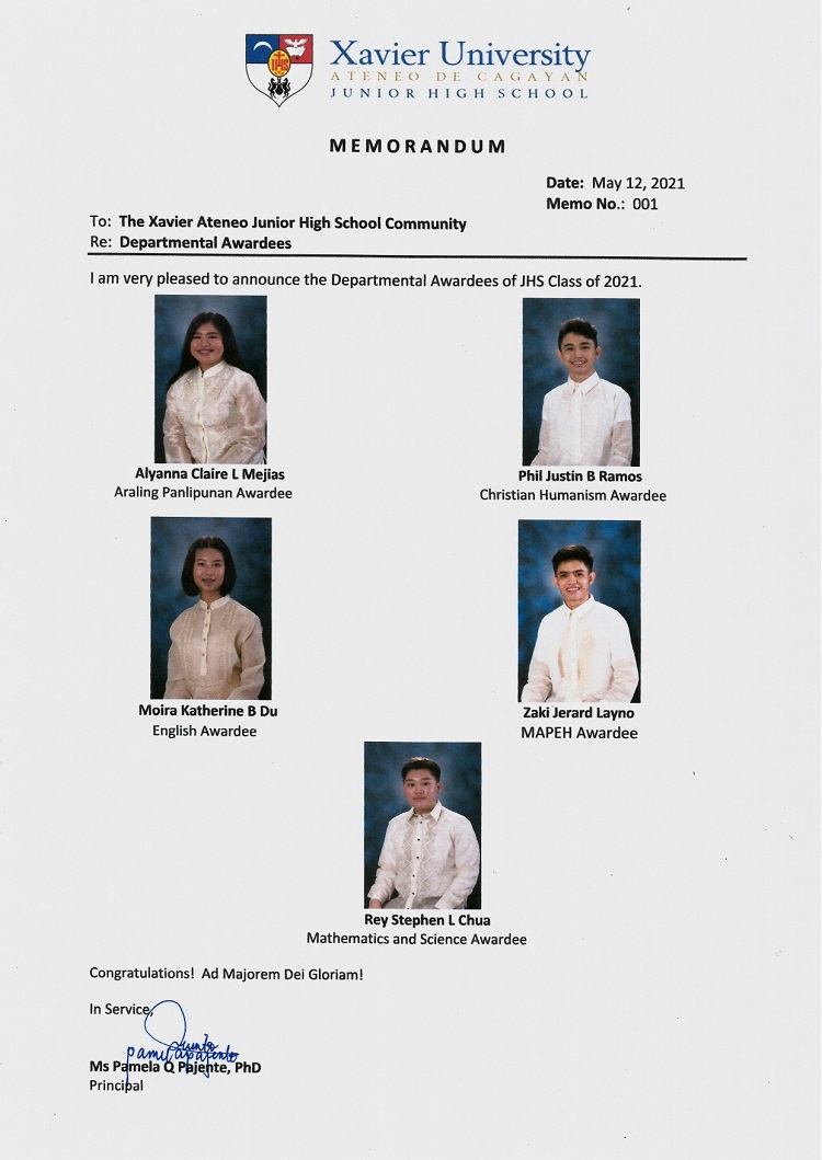 Xavier Ateneo JHS Memo 001 page 0001