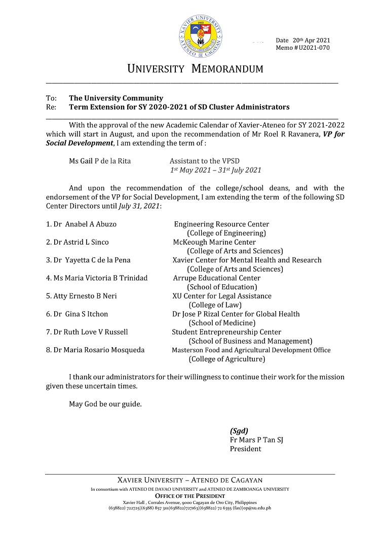 U2021 070 210420 Term Extension for SY 2020 2021 of SD Cluster Administrators 1 1