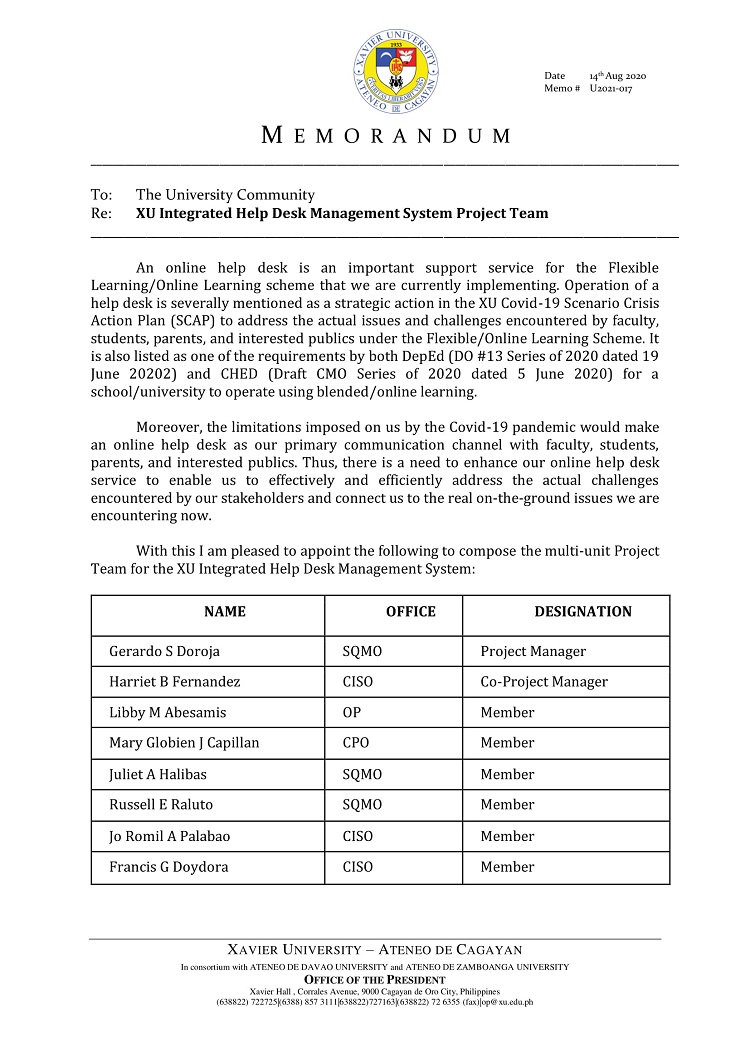 U2021 017 200814 XU Integrated Helpdesk Management Team pdf 1