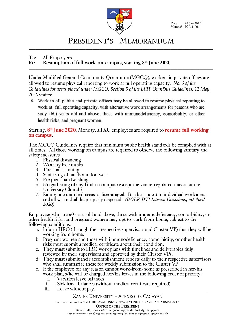 P2021 001 200603 Resumption of work on campus 08 Jun 20 1