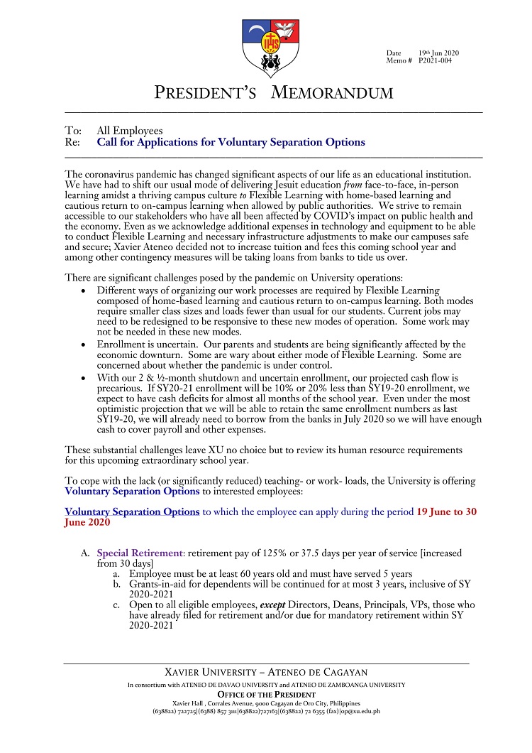 P2021 004 200619 Call for Applications Voluntary Separation Options 1 1