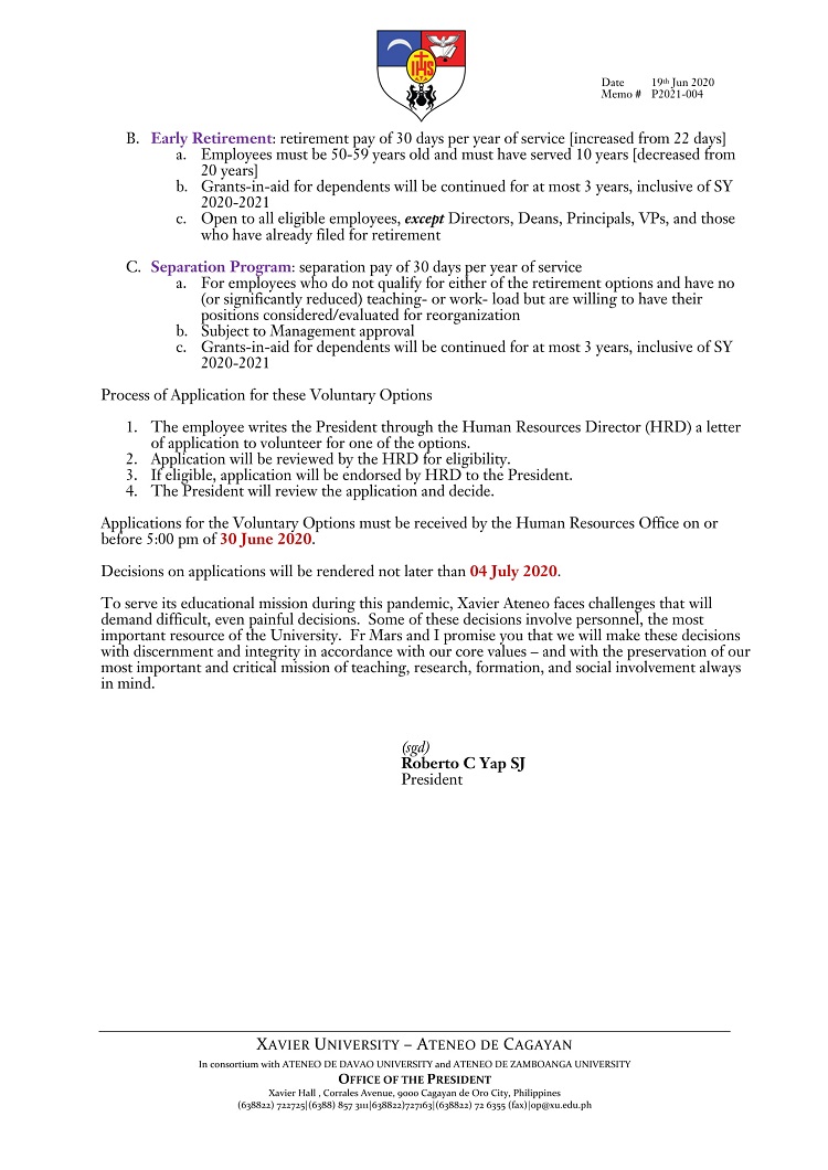 P2021 004 200619 Call for Applications Voluntary Separation Options 1 2