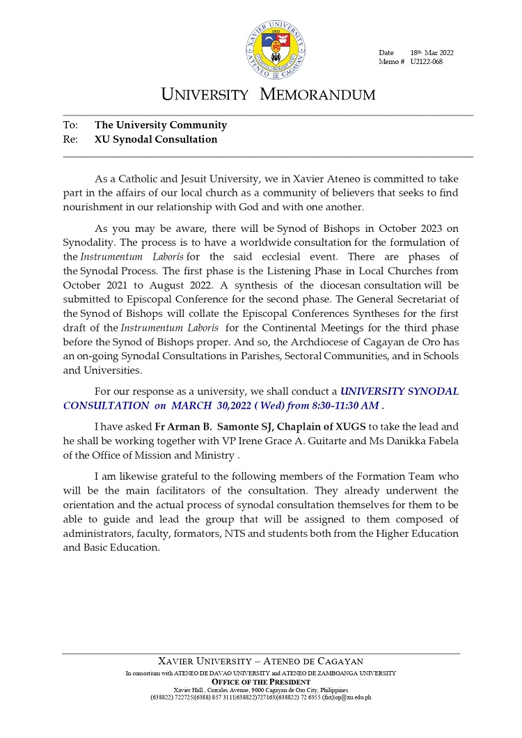 U2122 068 220318 XU Synodal Consultation page 0001