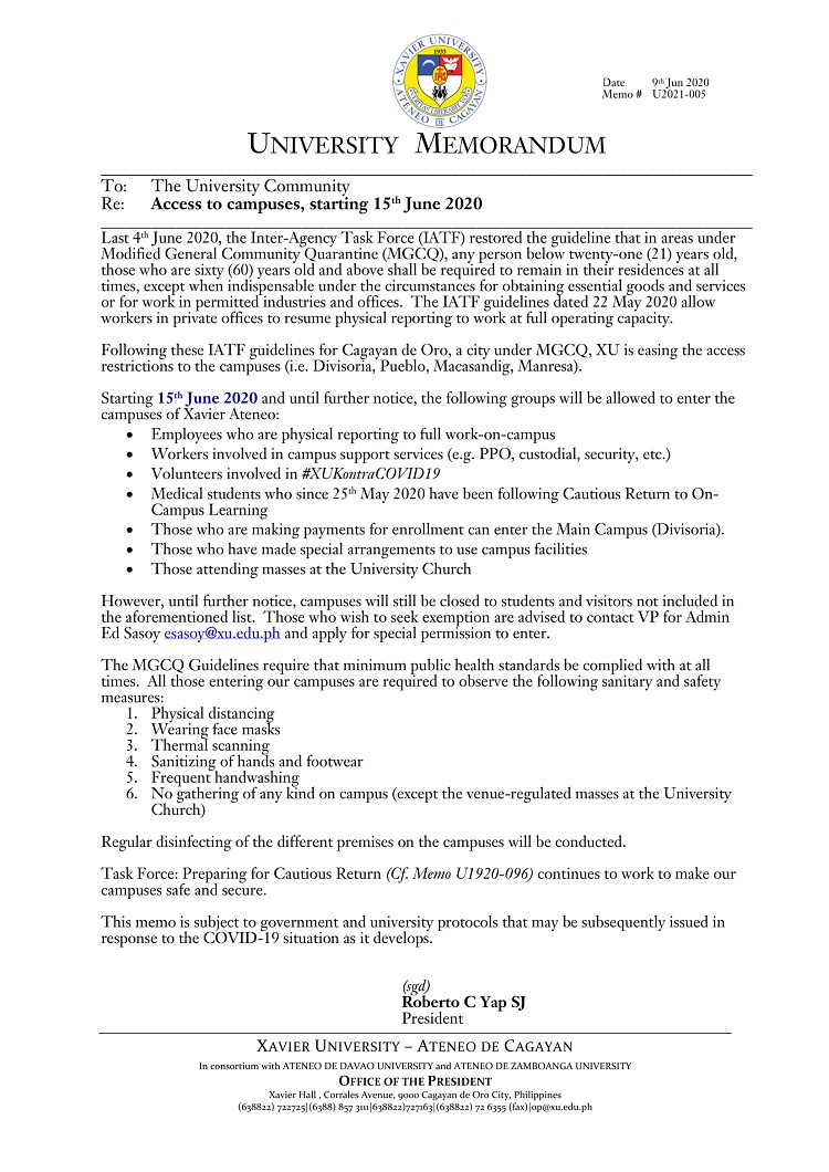 U2021 005 200609 Access to campus starting 15June 1