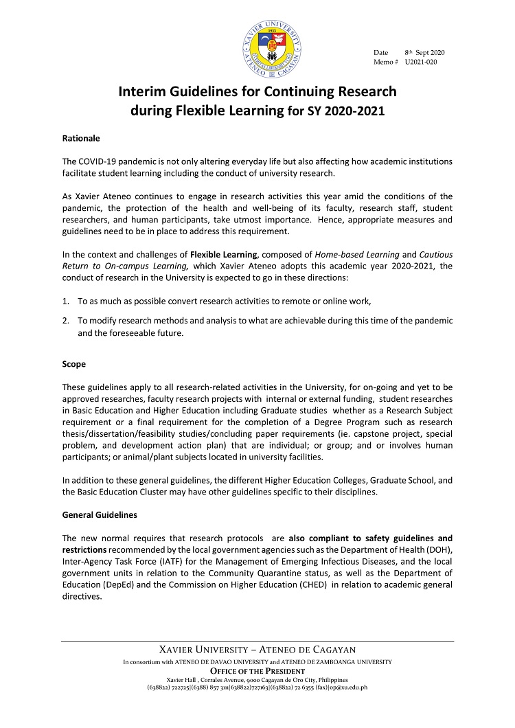 U2021 020 200908 Interim Guidelines for Continuing Research 02