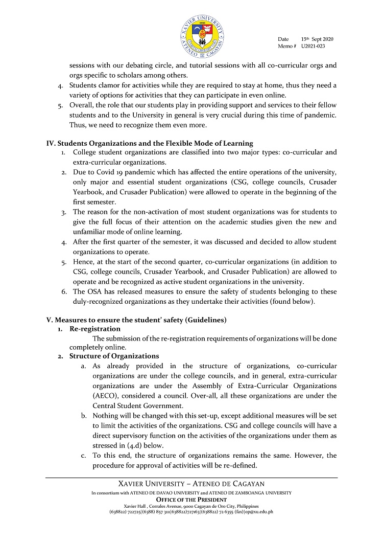 U2021 023 200915 Interim Guidelines on Student Activities page 003