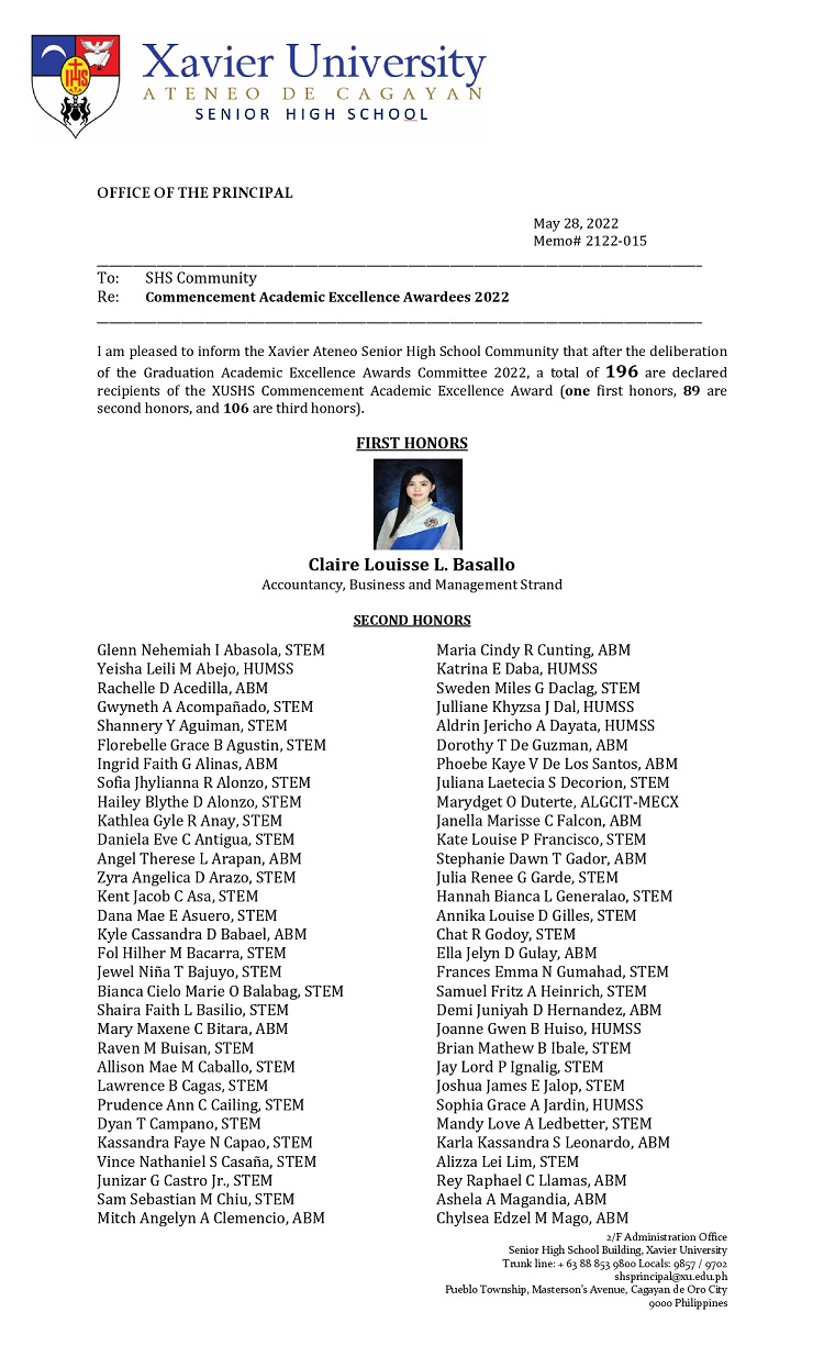 Memorandum 2122 015 Commencement Academic Excellence Awardees 2022 page 0001