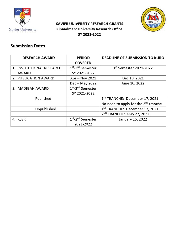 XU Research Submission Dates page 0001