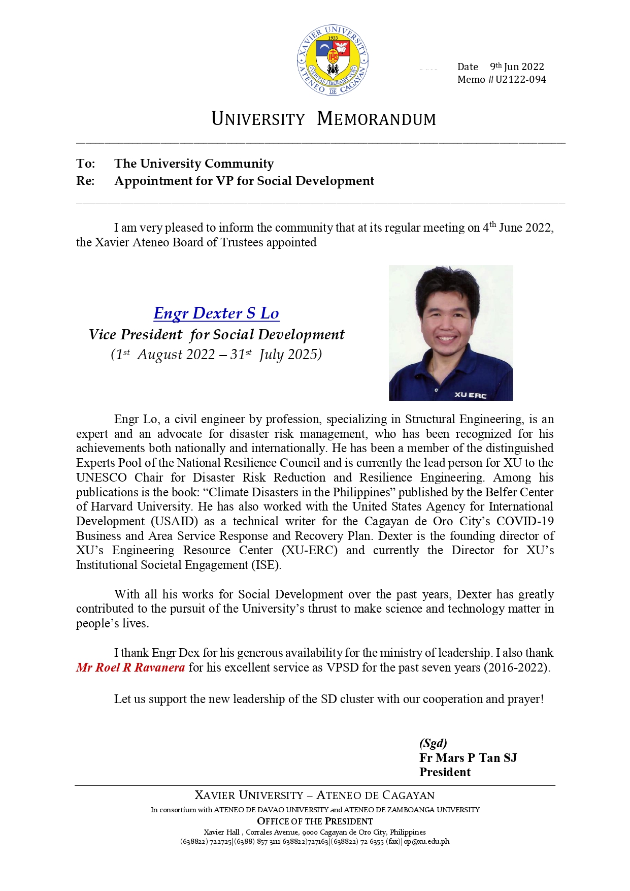 U2122 094 220609 Appointment for VP for Social Development 1 page 0001
