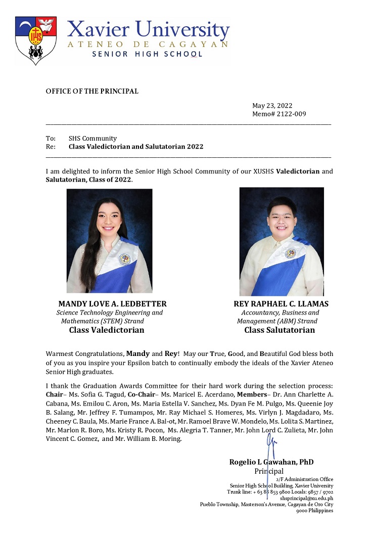 Memorandum 2122 009 Class Valedictorian and Salutatorian 2022 Rogelio Losod Gawahan page 0001 Copy