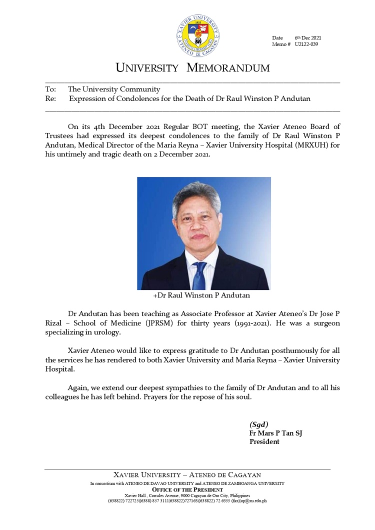 U2122 039 211206 Expression of Condolences for the Death of Dr Raul Winston P Andutan page 0001