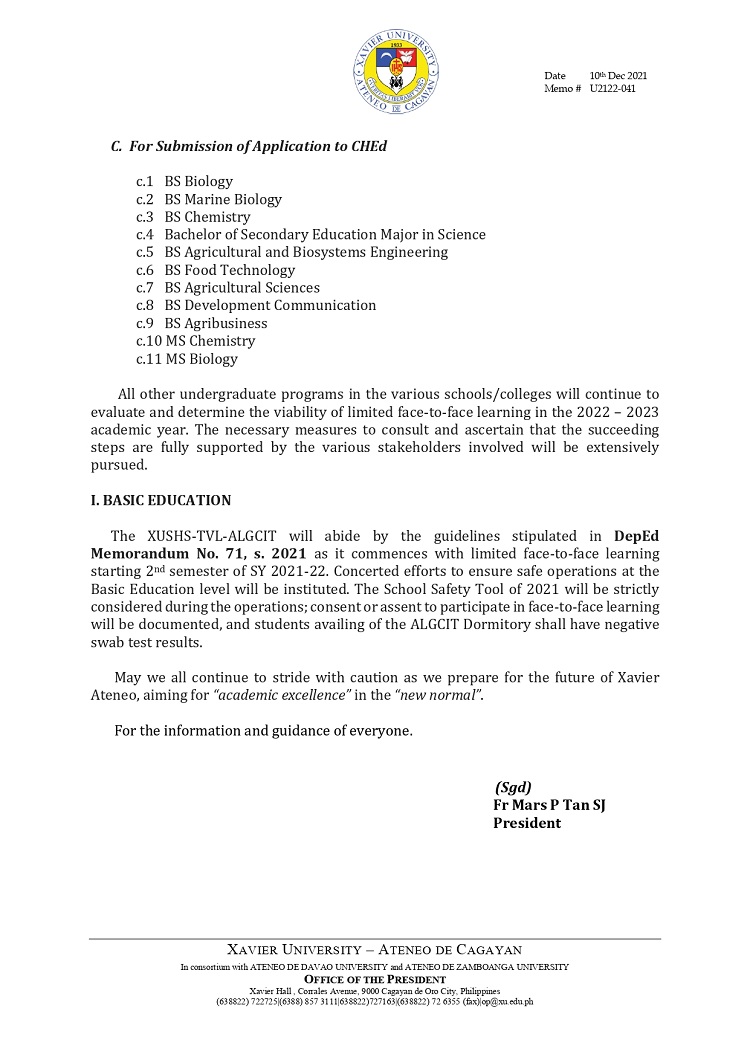 U2122 041 211210 Xavier Ateneo Limited Face to Face Instruction Guidelines page 0002