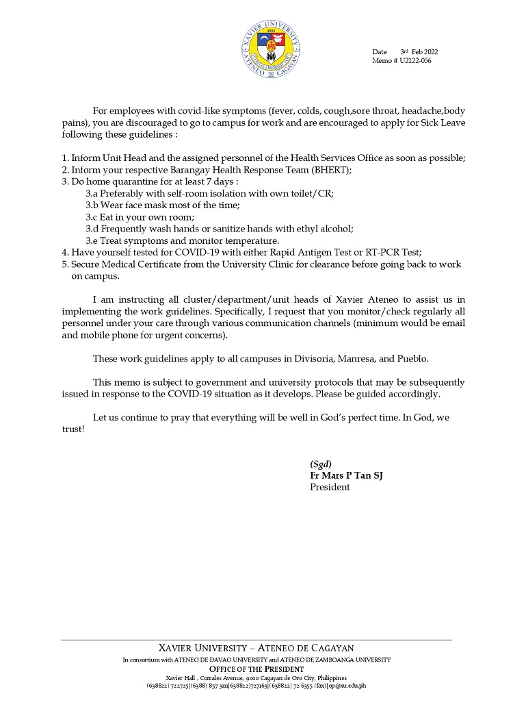 U2122 056 210203 XU Work Arrangements from February 2 15 2022 page 0002