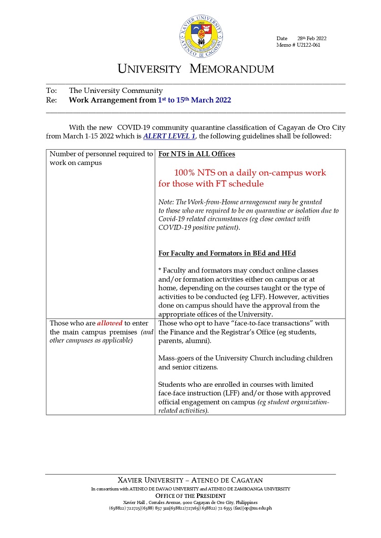 U2122 061 220228 Work Arrangement for March 1 15 2022 page 0001