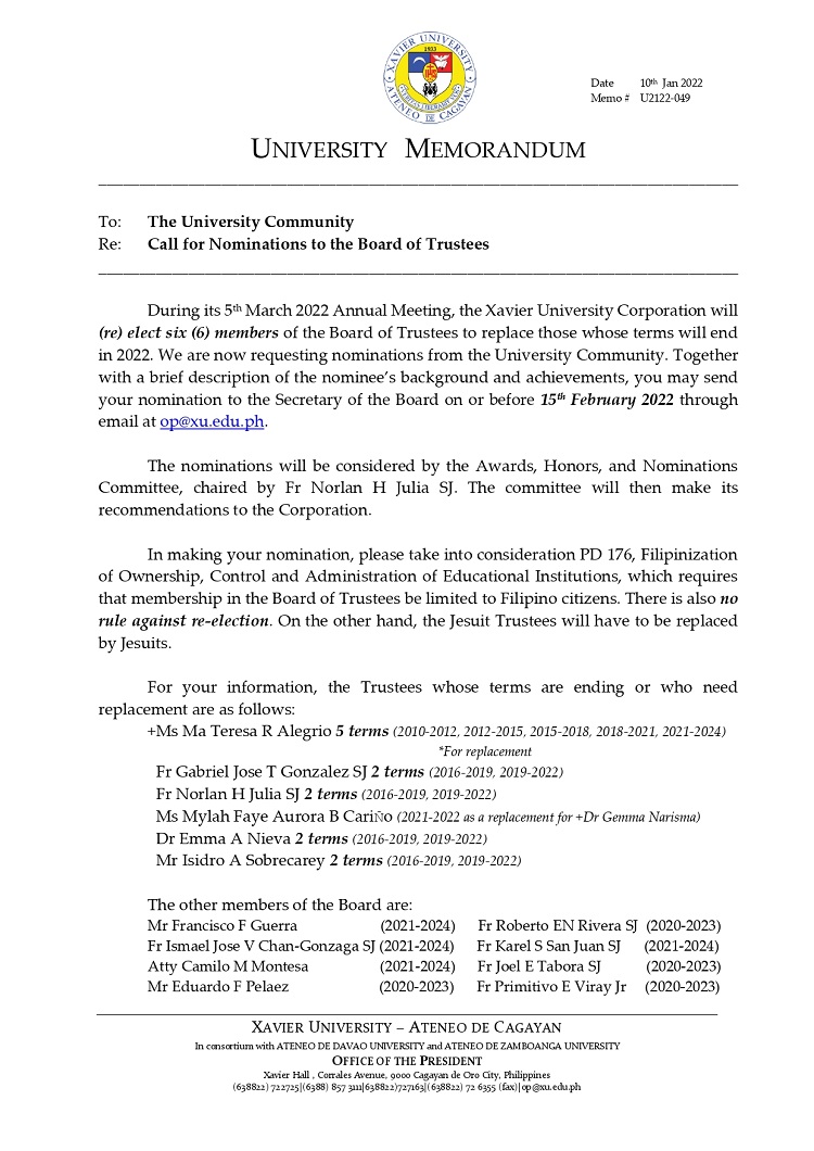 U2122 049 220110 Call for Nominations to the Board of Trustees page 0001
