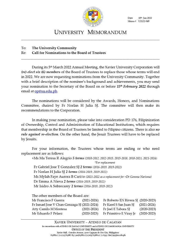 U2122 049 220110 Call for Nominations to the Board of Trustees page 0001