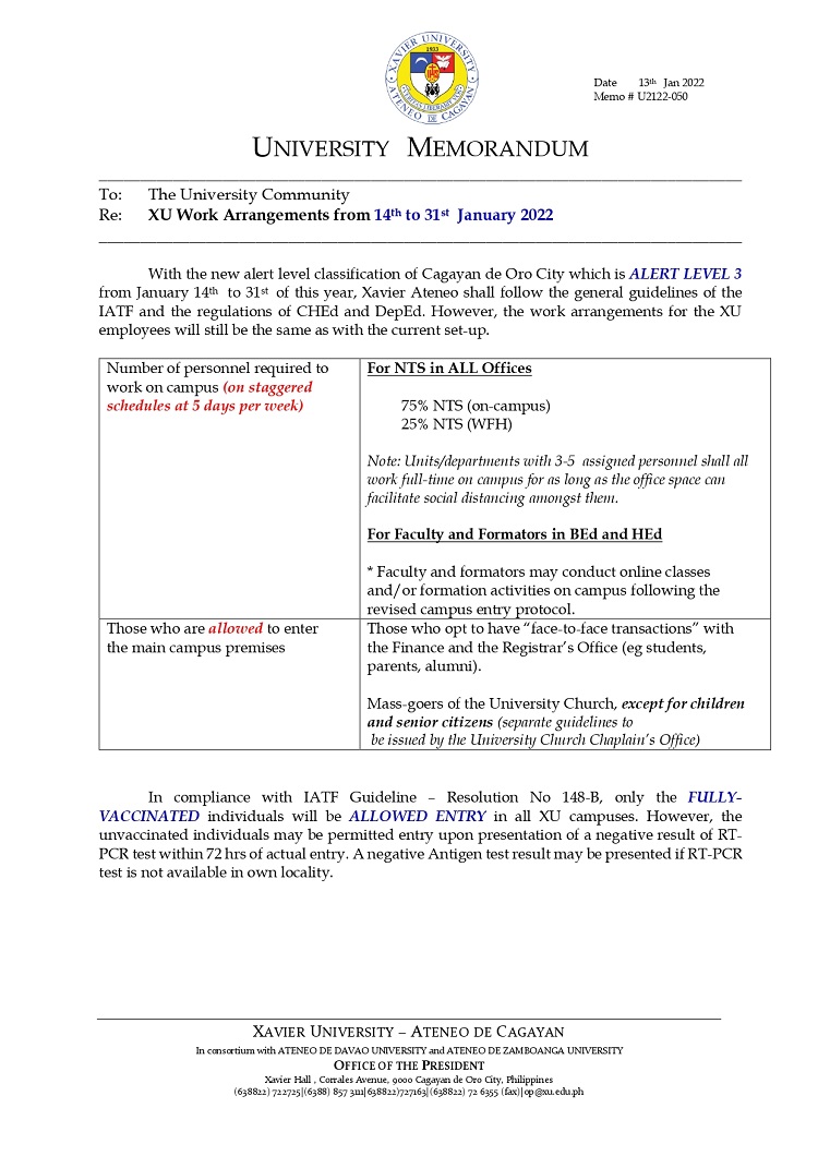 U2122 050 210113 XU Work Arrangements from January 14 31 2022 page 0001
