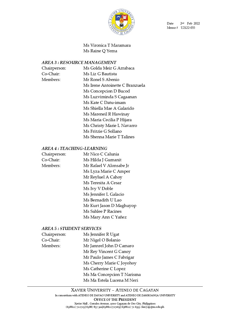 U2122 055 220202 XUGS PAASCU Self Survey Committees for 2023 Virtual Visit page 0002