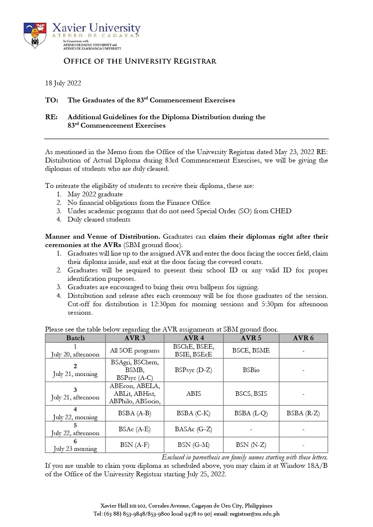 Additional Guidelines for the Diploma Distribution 83rd Commencement Exercises page 0001