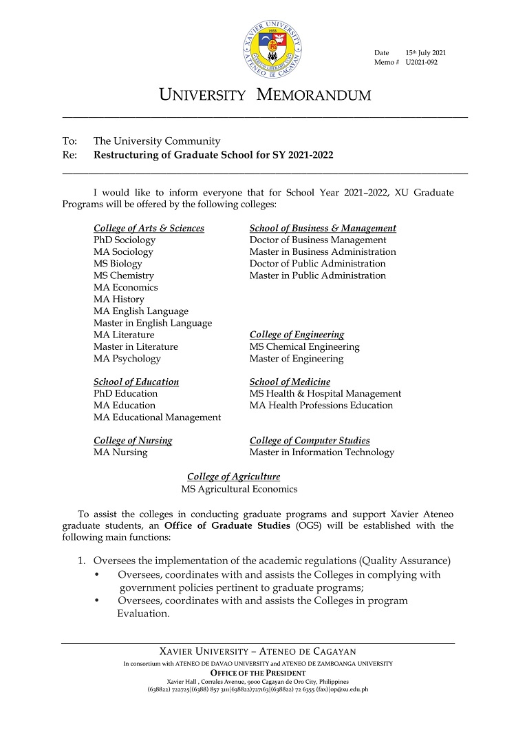 U2021 092 210715 Restructuring of Graduate School for SY 2021 2022 1