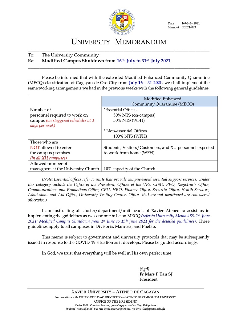 U2021 093 210716 Modified Campus Shutdown from July 16 31 2021 page 0001