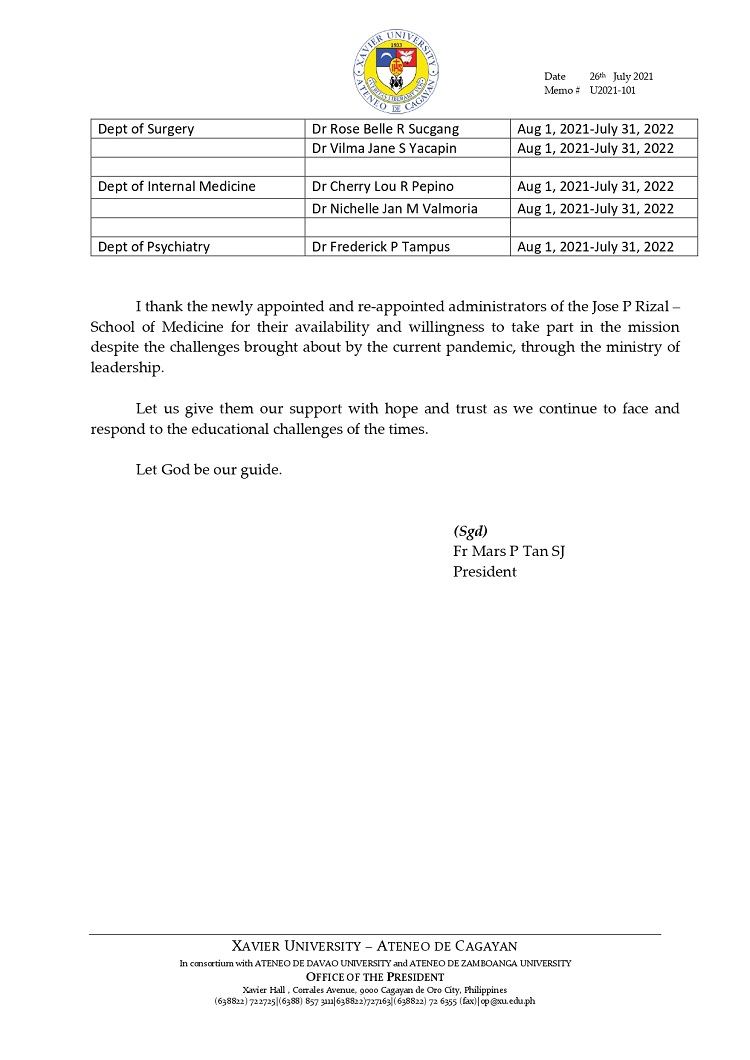 U2021 101 210726 Re Appointment of School of Medicine Administrators SY 2021 2022 page 0003