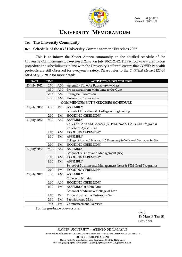 U2122 107 220706 Schedule of the 83rd Commencement Exercises 2022 page 0001