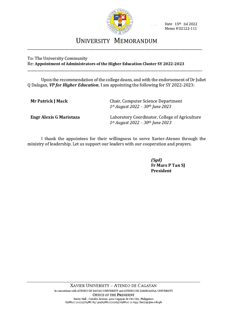 U2122 111 220715 Appointment of Administrators for HEd Cluster SY 2022 2023 page 0001