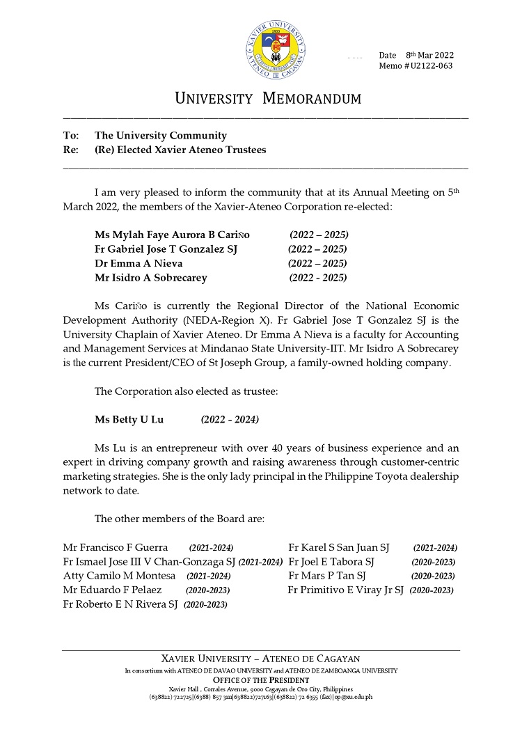 U2122 063 220308 Re Elected Xavier Ateneo Trustees page 0001