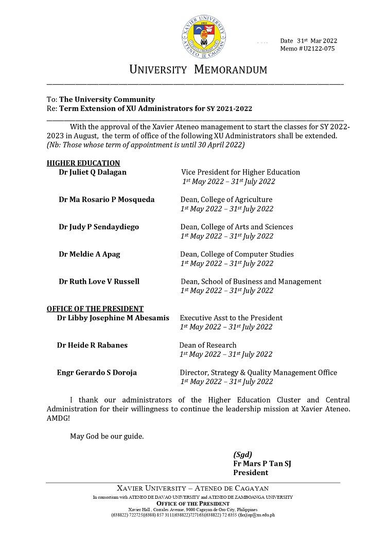 U2122 075 220331 Term Extension of XU Administrators for SY 2021 2022 page 0001