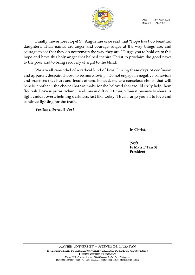 U2122 084 220518 Message for Post Elections 2022 page 0002 Copy