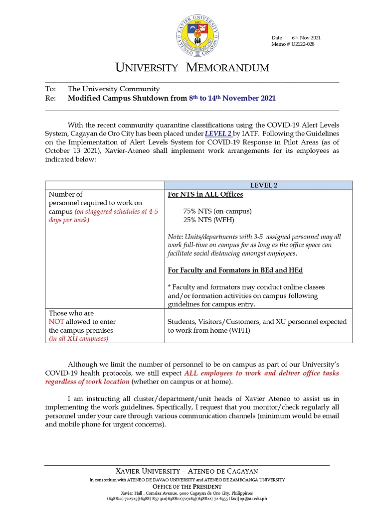 U2122 028 211106 Modified Campus Shutdown from November 8 14 2021 page 0001