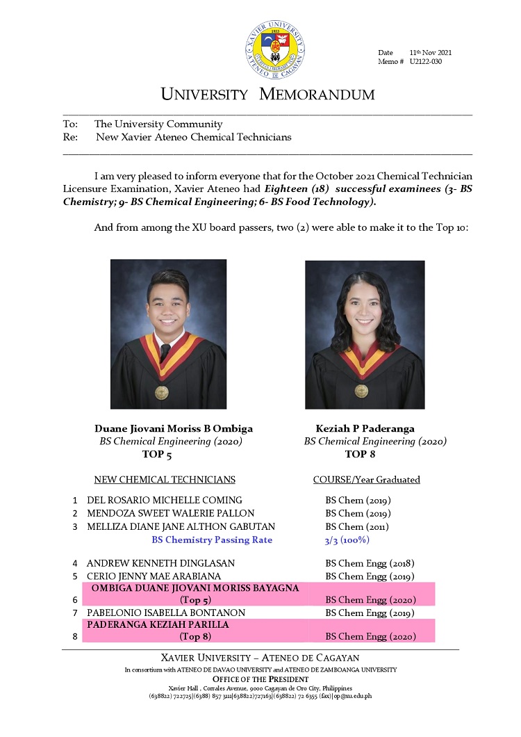 U2122 030 211111 New Xavier Ateneo Chemical Technicians page 0001