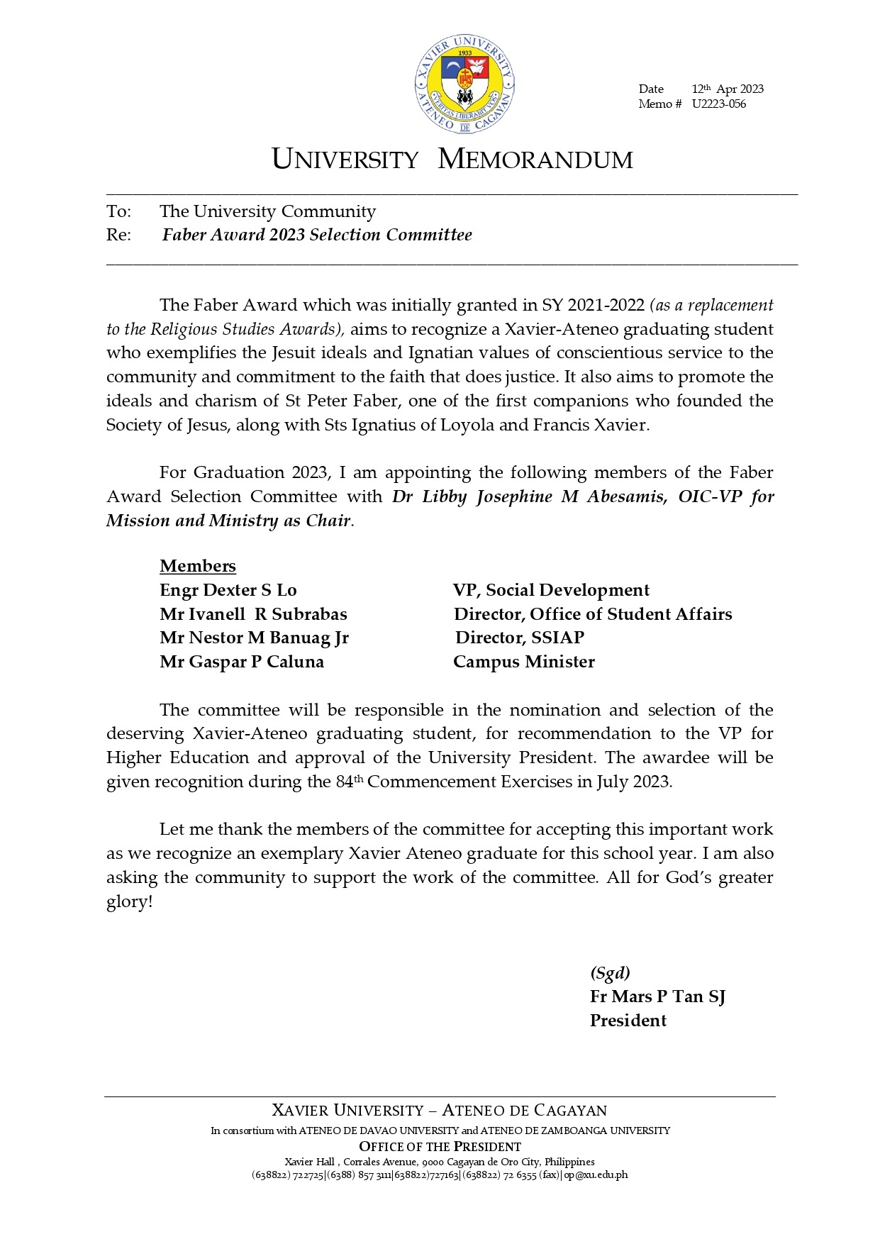 U2223 056 230412 Faber Award 2023 Selection Committee page 0001
