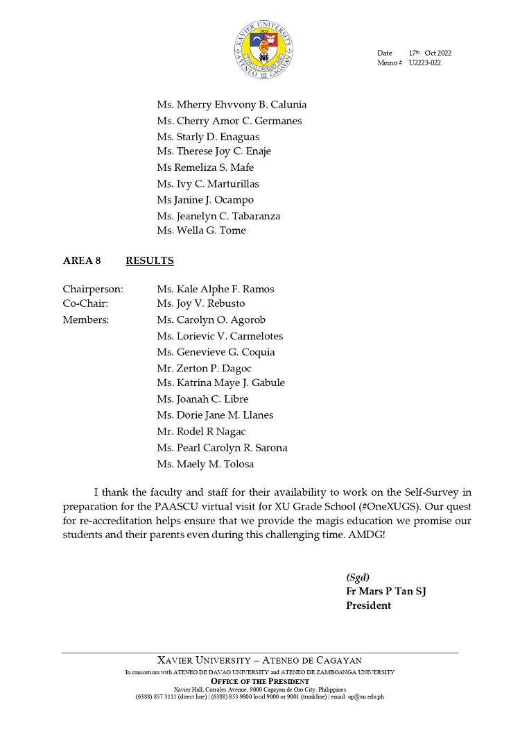 U2223 022 221017 Updated XUGS PAASCU Self Survey Committees for 2023 Virtual Visit page 0004